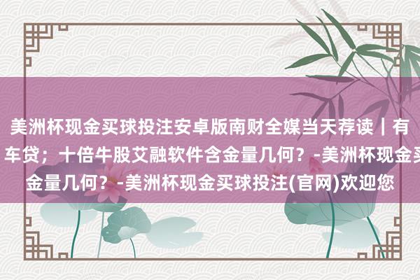 美洲杯现金买球投注安卓版南财全媒当天荐读｜有银行暂停“高息高返”车贷；十倍牛股艾融软件含金量几何？-美洲杯现金买球投注(官网)欢迎您